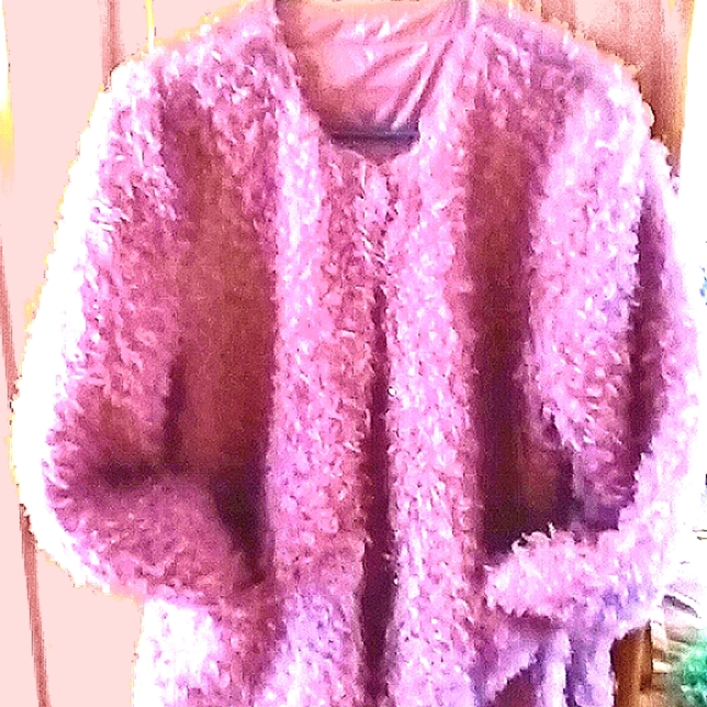 Women's Reversible Coat, three quarter length, pink puffy/ fleece, size 14/large